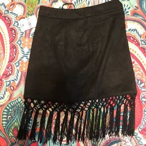Black fringe mini skirt